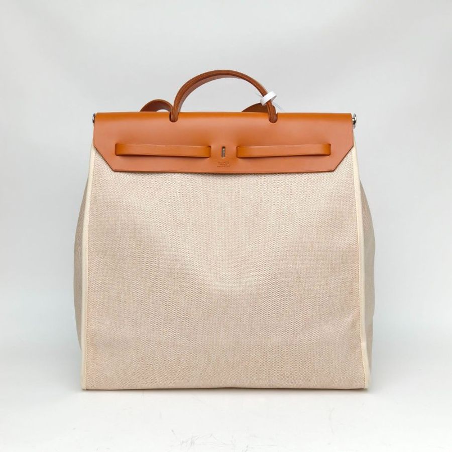HERMES Herbag39米色拼金棕色框C銀扣肩背包-2