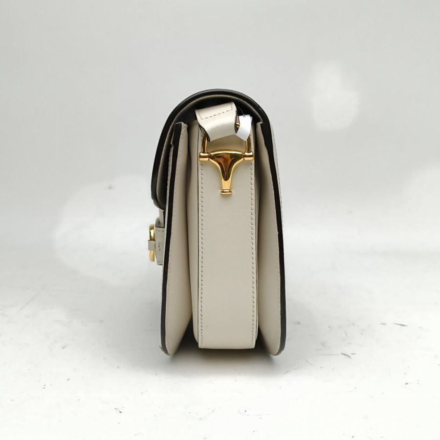 GUCCI Horsebit馬銜扣1955馬鞍包小號白色金扣肩背包-1