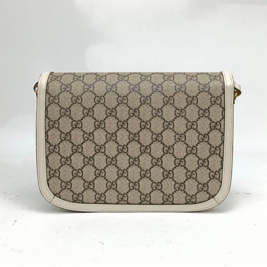 GUCCI Horsebit馬銜扣1955馬鞍包小號白色金扣肩背包-2