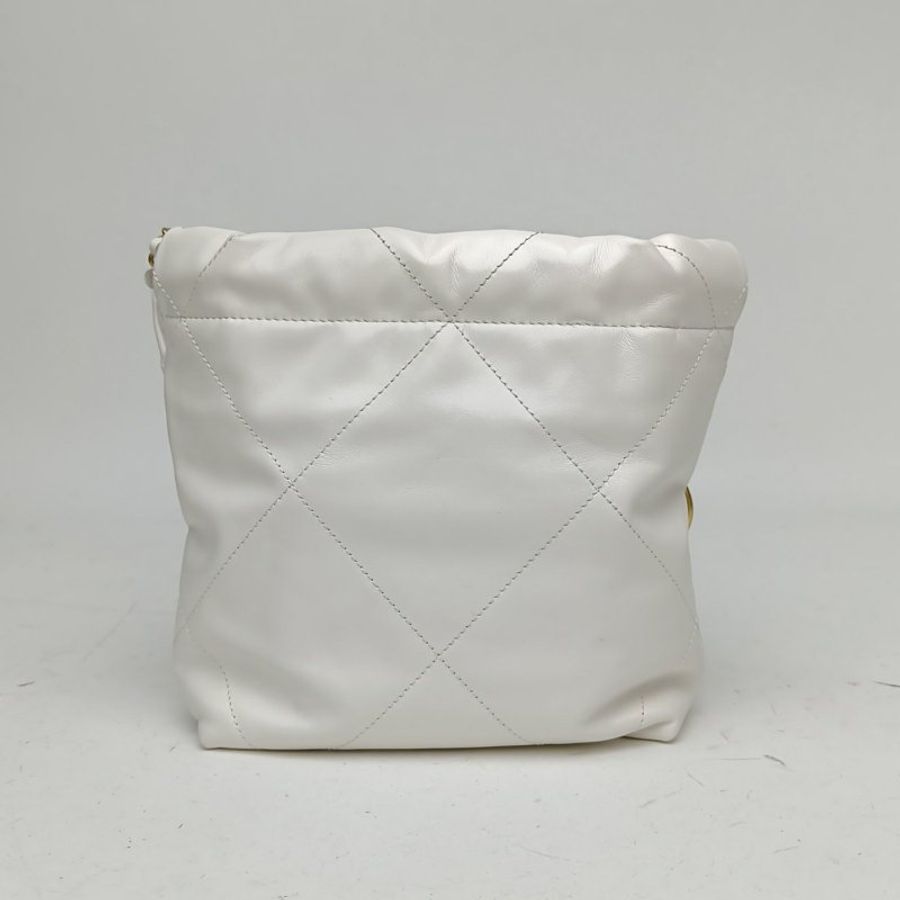 CHANEL 22BagTote托特包Mini白色牛皮晶片金扣肩背包-2