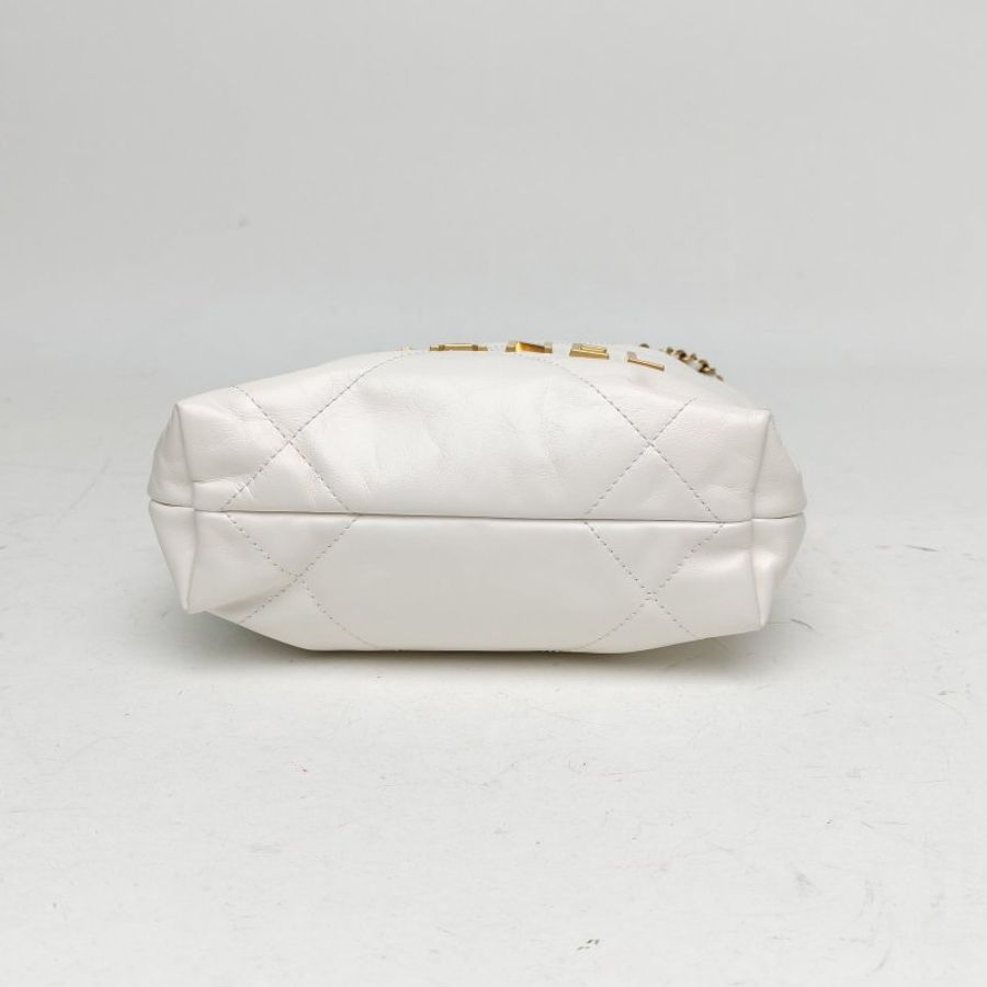 CHANEL 22BagTote托特包Mini白色牛皮晶片金扣肩背包-4