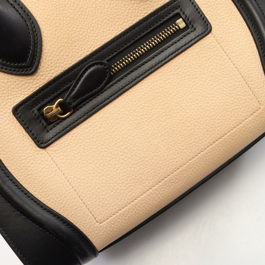 CELINE Luggage 迷你購物手提包 167793 皮革/麂皮 黑色/米色/紅色 二手-12