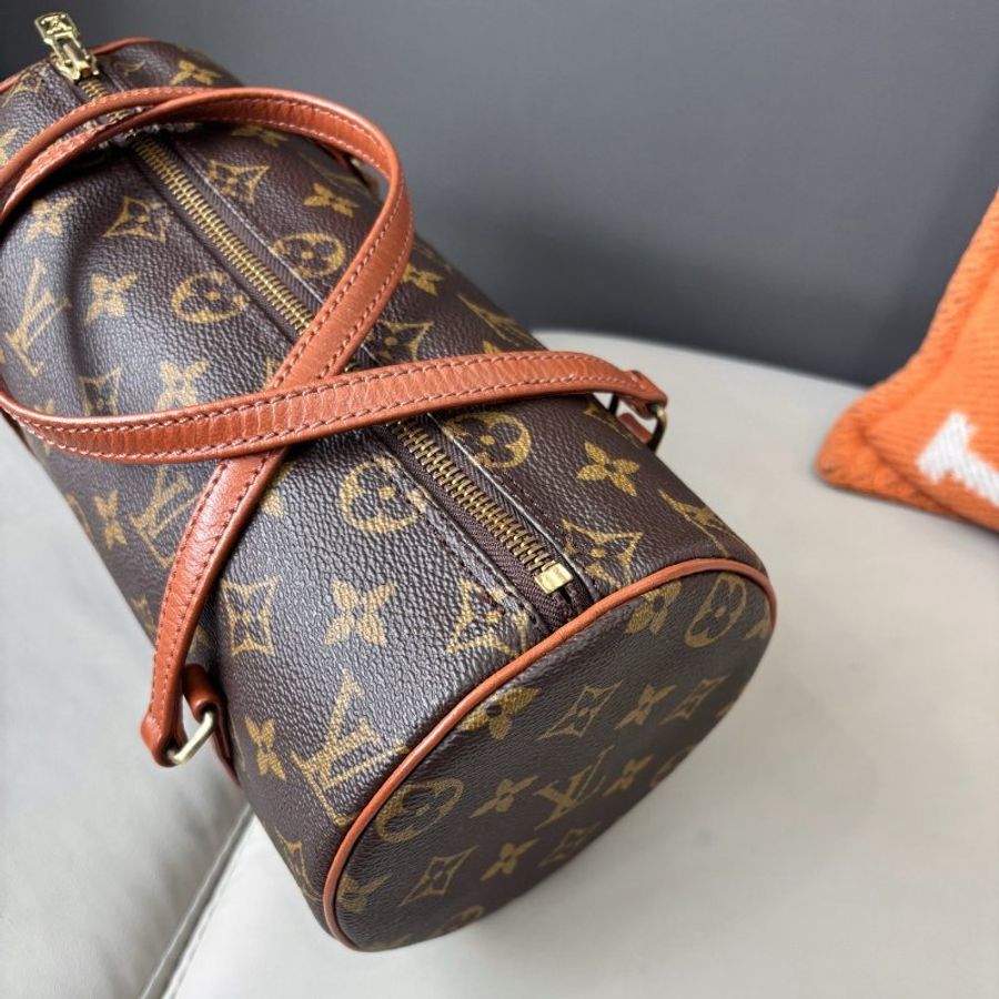 路易威登/Louis Vuitton 老花紅皮芭比龍中古圓桶包-3