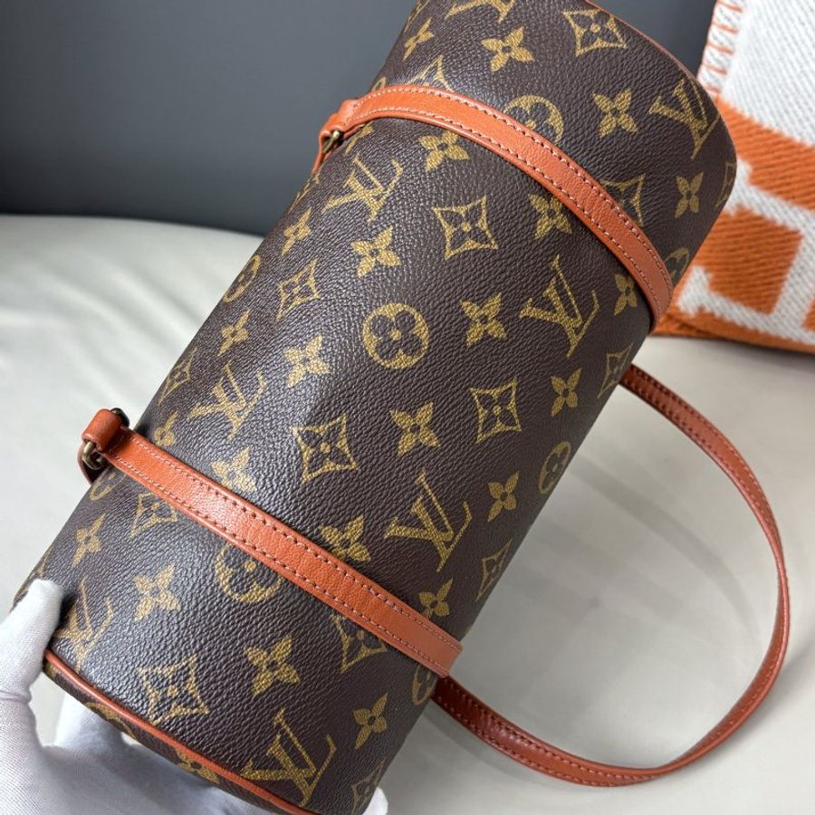 路易威登/Louis Vuitton 老花紅皮芭比龍中古圓桶包-4