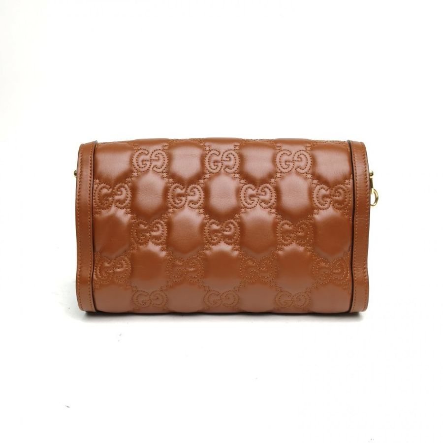 GUCCI 棕色牛皮金扣GGmatelasse雙肩帶法棍包肩背包-2
