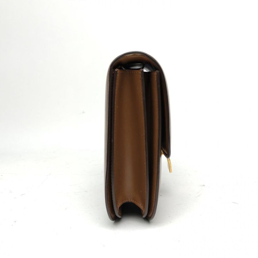 CELINE ClassicBox中號棕色牛皮金扣肩背包-3