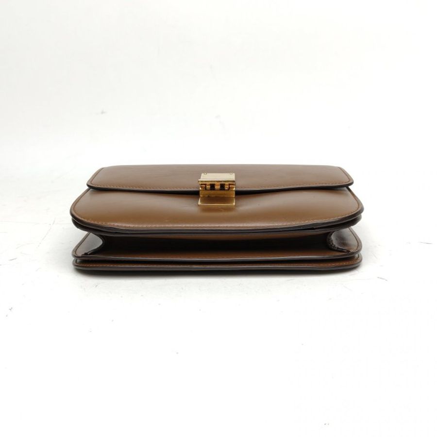 CELINE ClassicBox中號棕色牛皮金扣肩背包-4
