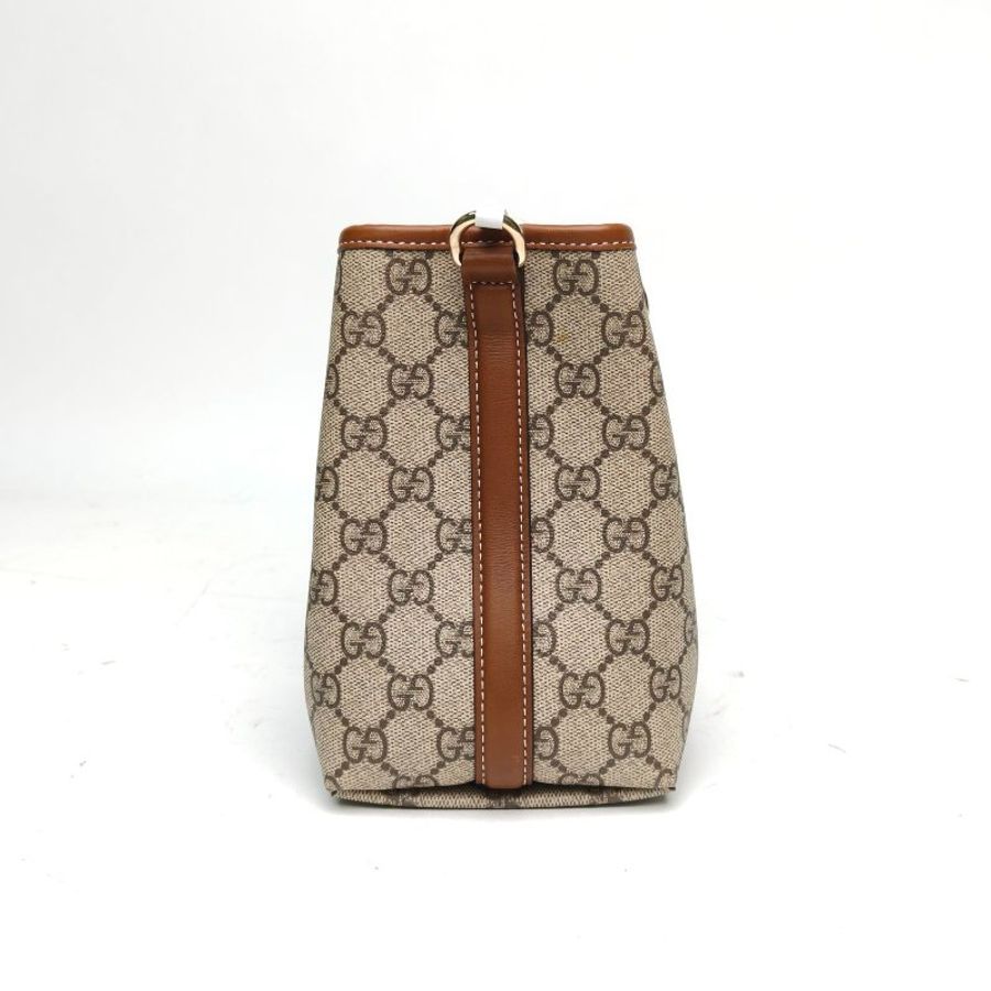 GUCCI 老花PVC淺金扣GGEmblem水桶mini肩背包-3