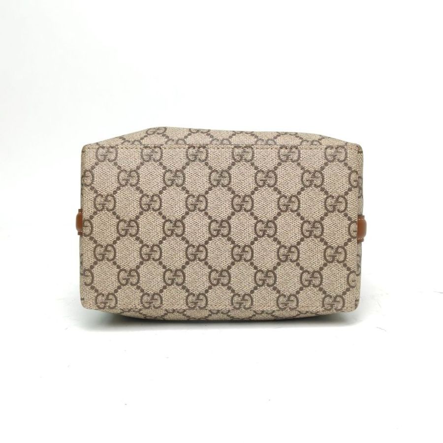 GUCCI 老花PVC淺金扣GGEmblem水桶mini肩背包-4