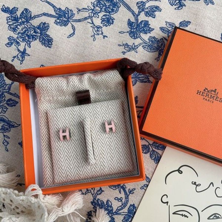 HERMES 愛馬仕 MINI POP H 耳針 粉色-1