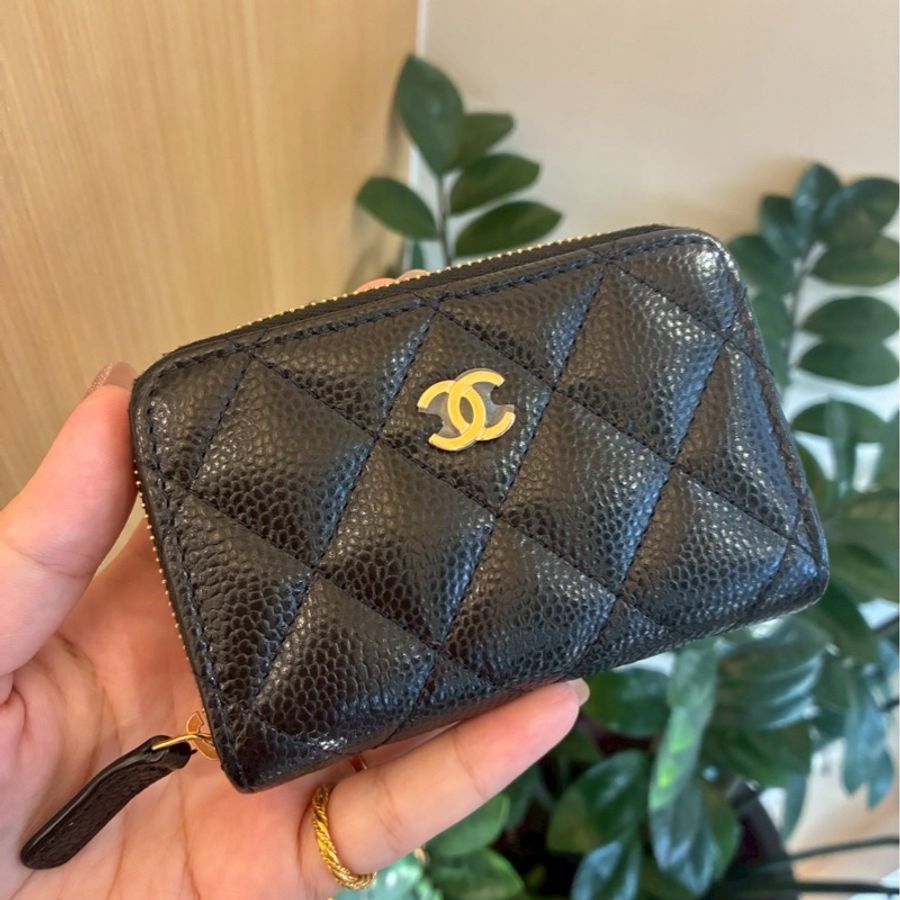 Chanel 黑荔枝金雙C零錢包👛超好用-0