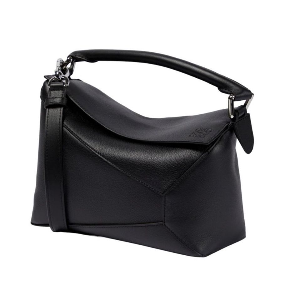 【LOEWE 羅威】Small Puzzle 小款 經典小牛皮 拼圖包 幾何 拼接包 肩背包 黑色 (展示品)-0