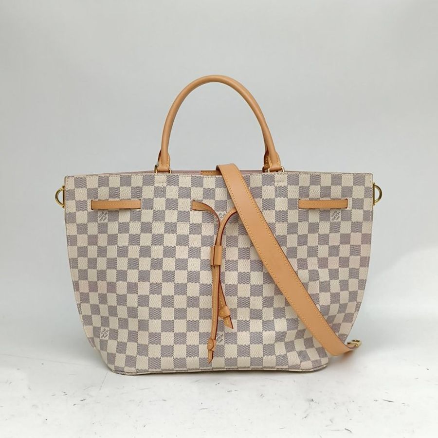 LOUIS VUITTON Girolata抽繩水桶包白棋格PVC金扣肩背包-0