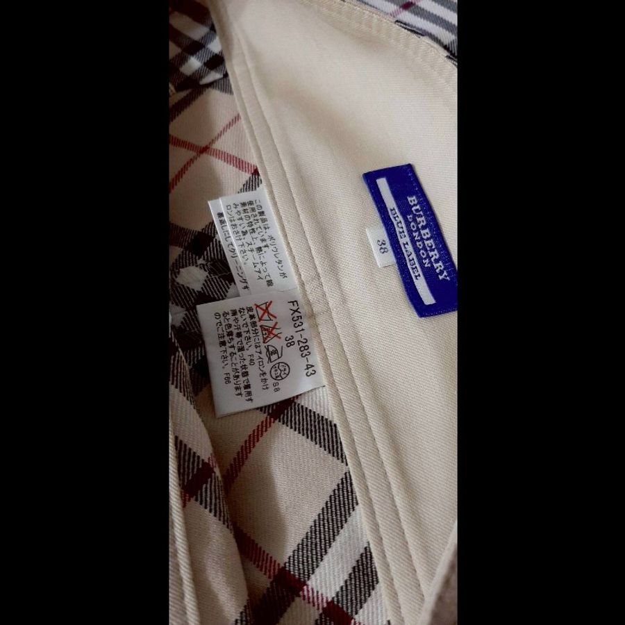 (日本製MIJ)絕版BURBERRY 博柏利 BLUE LABEL 藍標 牛革 女卡其經典格紋彈性及膝百褶裙38號-8
