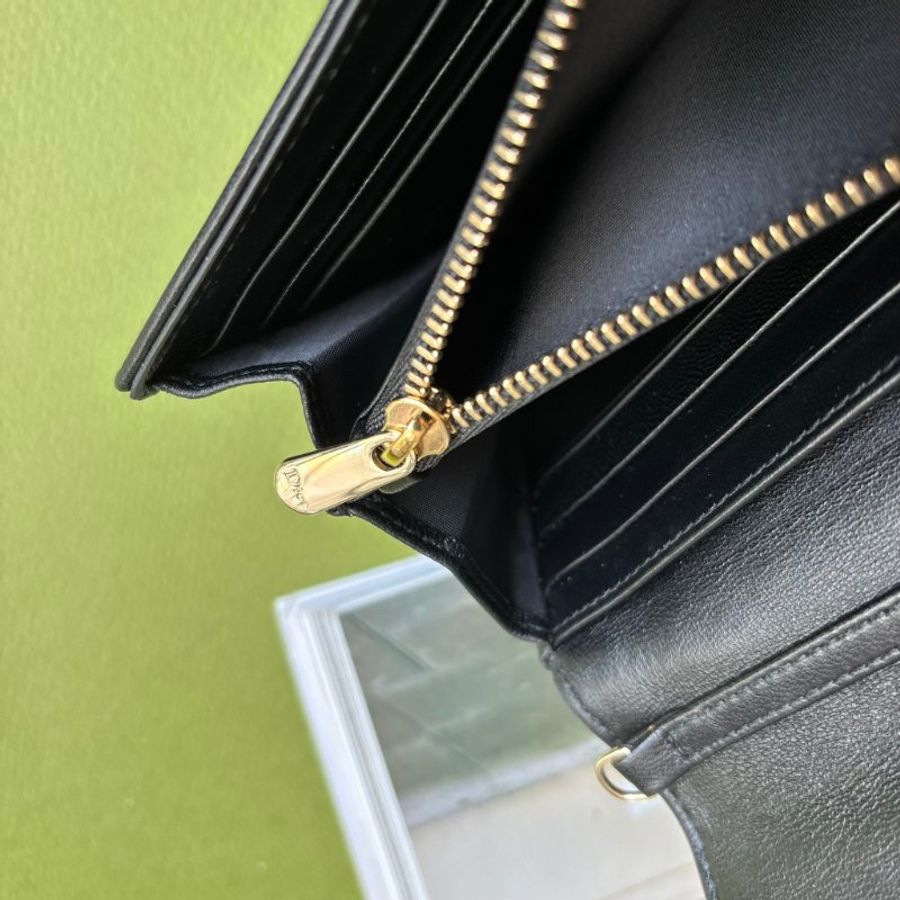 ::Christian Dior:: Dior Lady Dior 黑色騰格紋小羊皮釦式長夾-22
