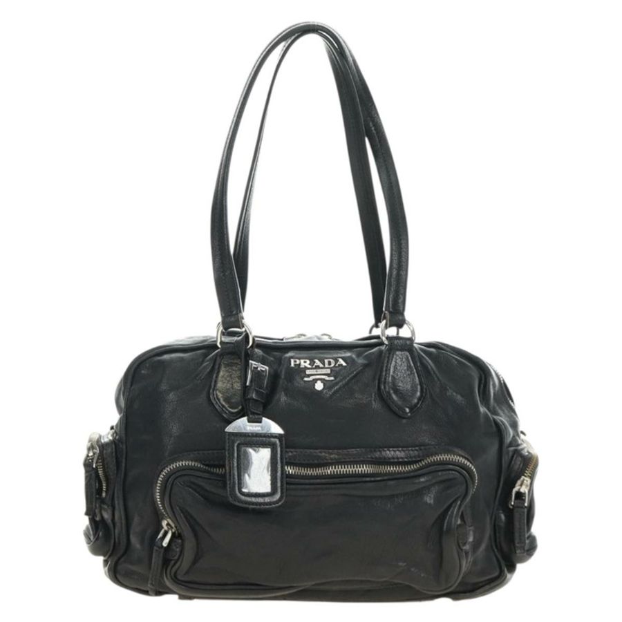 【日本直送】PRADA 托特包 皮革 黑色 銀色 正品 am12015SAV-12
