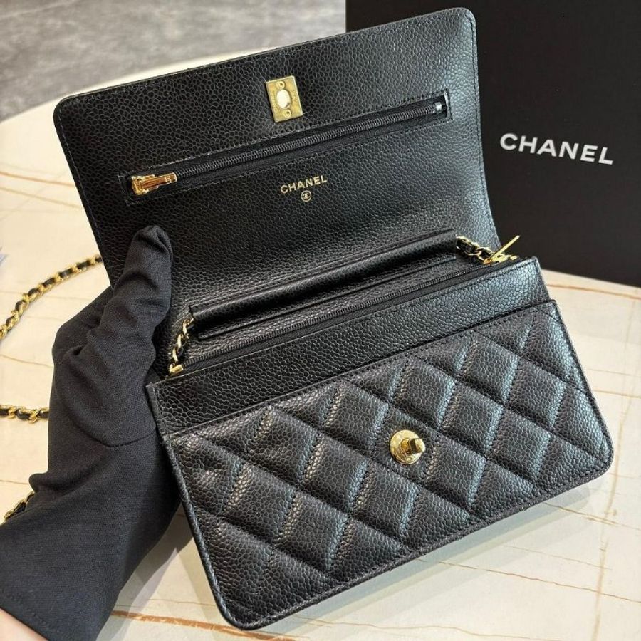 CHANEL 黑金書包釦woc鏈包(芯片款)-5