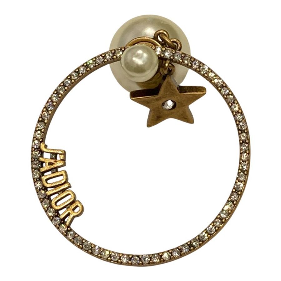 DIOR 迪奧 JADIOR珍珠針式耳環 金色-6