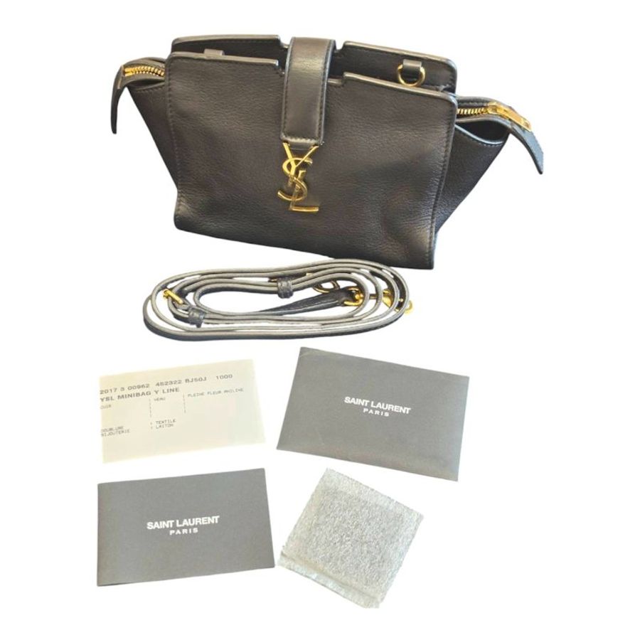 【美收精品】 SAINT LAURENT 黑色經典YSL金扣側背包 5-715-0