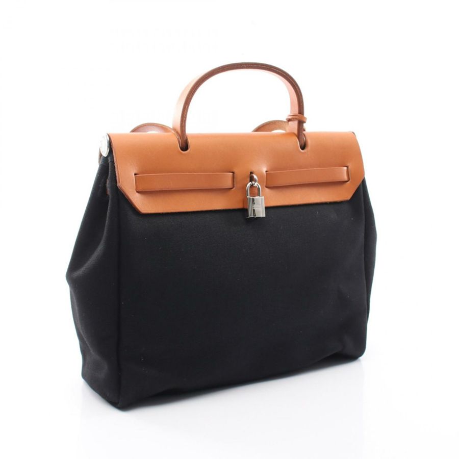愛馬仕 Herbag PM 單肩手提包 E 034409CK Toile 軍官獵裝黑色 SHW-1