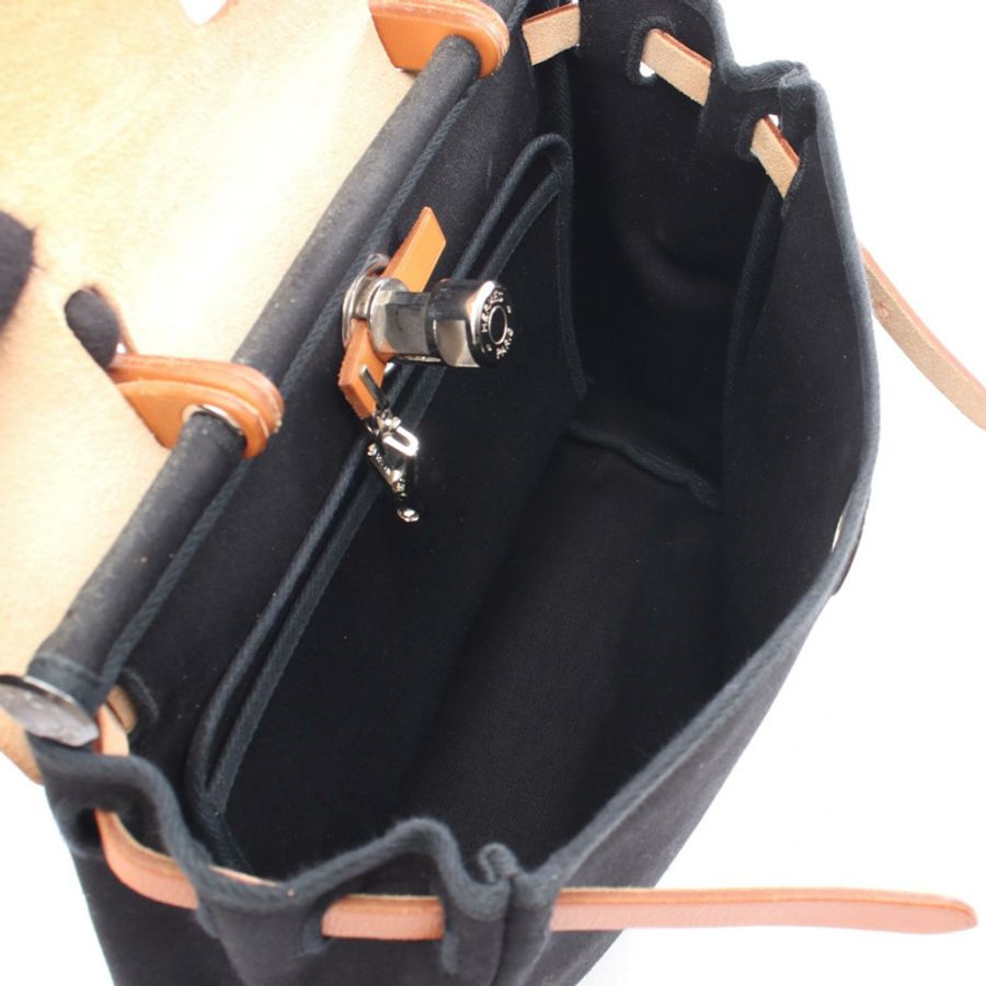 愛馬仕 Herbag PM 單肩手提包 E 034409CK Toile 軍官獵裝黑色 SHW-2