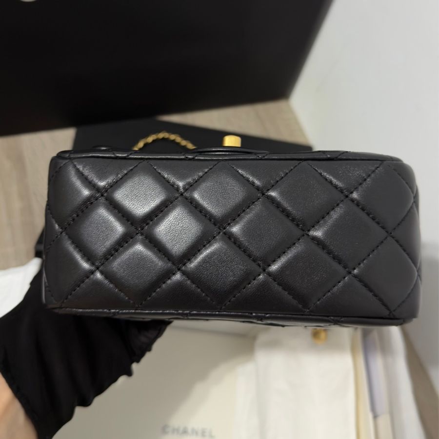 🖤Chanel 香奈兒 22B金球方胖黑色 二手閒置 芯片款🖤-4