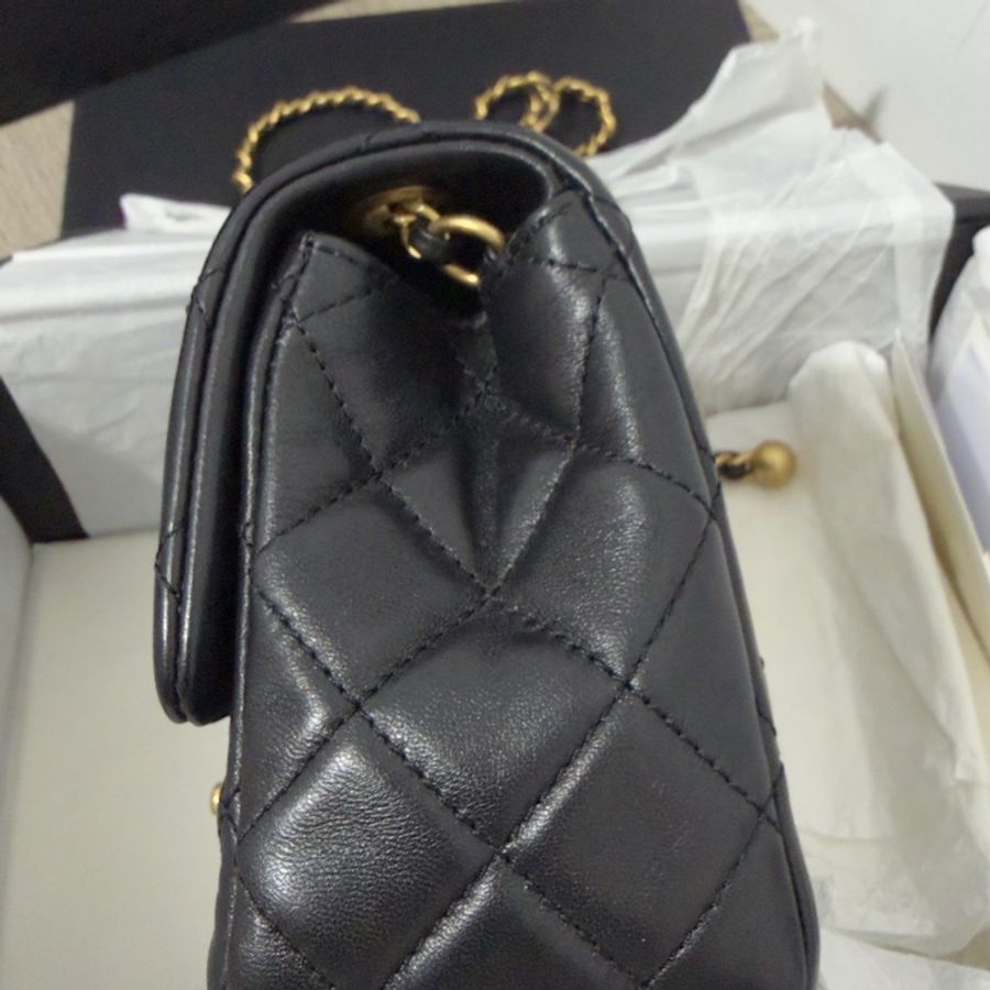 🖤Chanel 香奈兒 22B金球方胖黑色 二手閒置 芯片款🖤-5