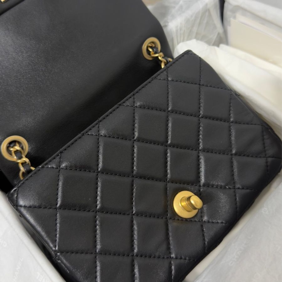 🖤Chanel 香奈兒 22B金球方胖黑色 二手閒置 芯片款🖤-16