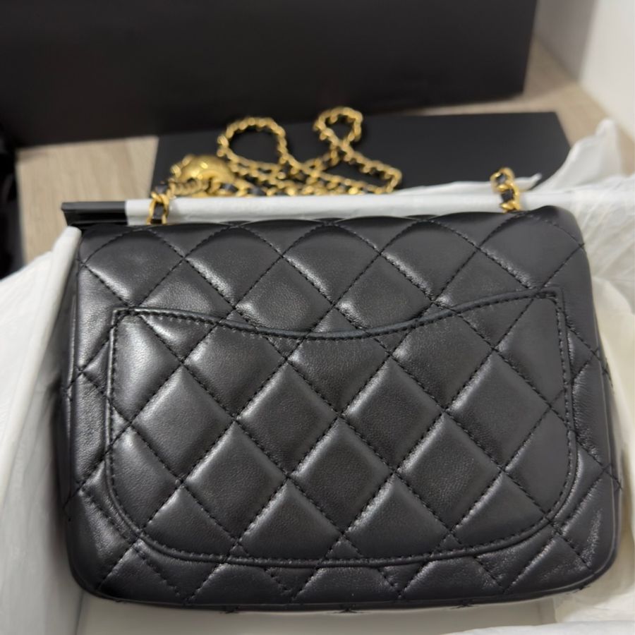 🖤Chanel 香奈兒 22B金球方胖黑色 二手閒置 芯片款🖤-19