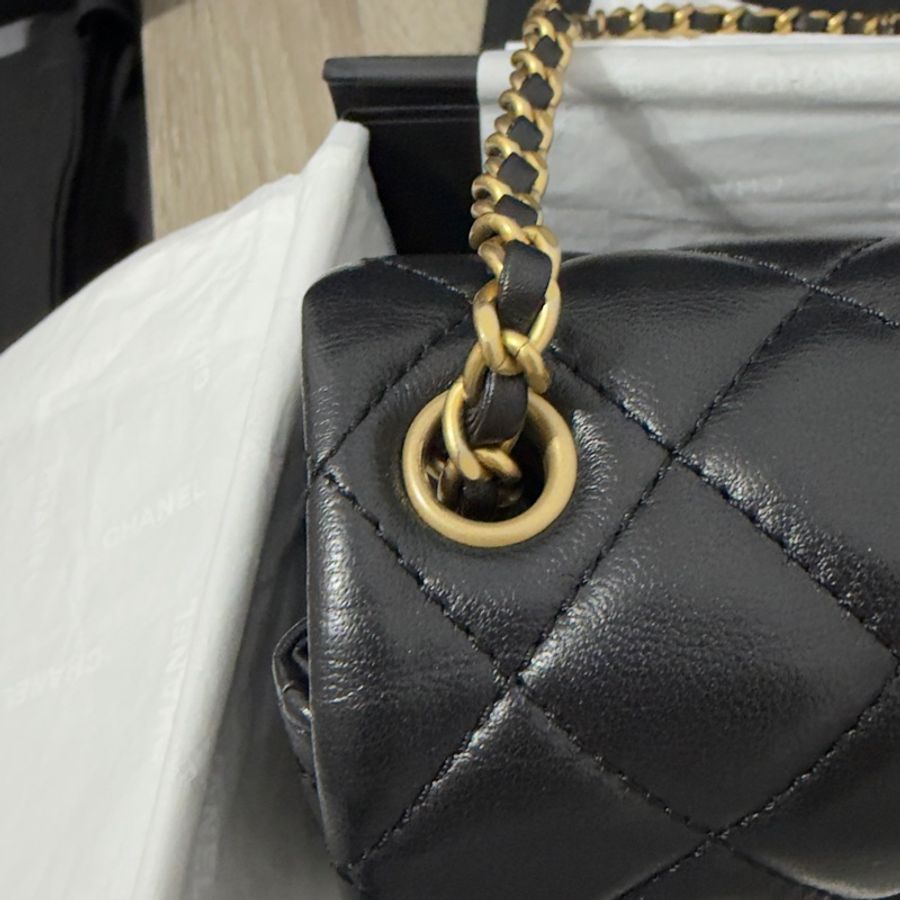 🖤Chanel 香奈兒 22B金球方胖黑色 二手閒置 芯片款🖤-40