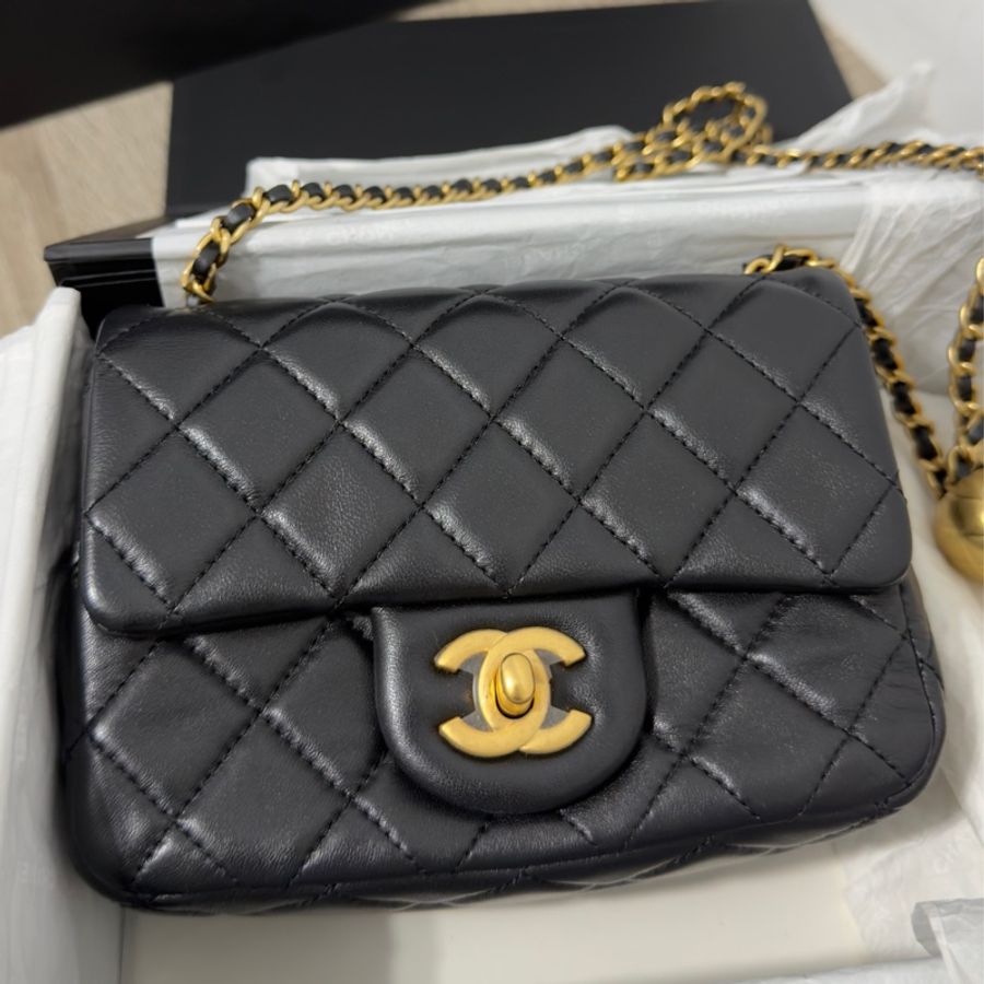 🖤Chanel 香奈兒 22B金球方胖黑色 二手閒置 芯片款🖤-48