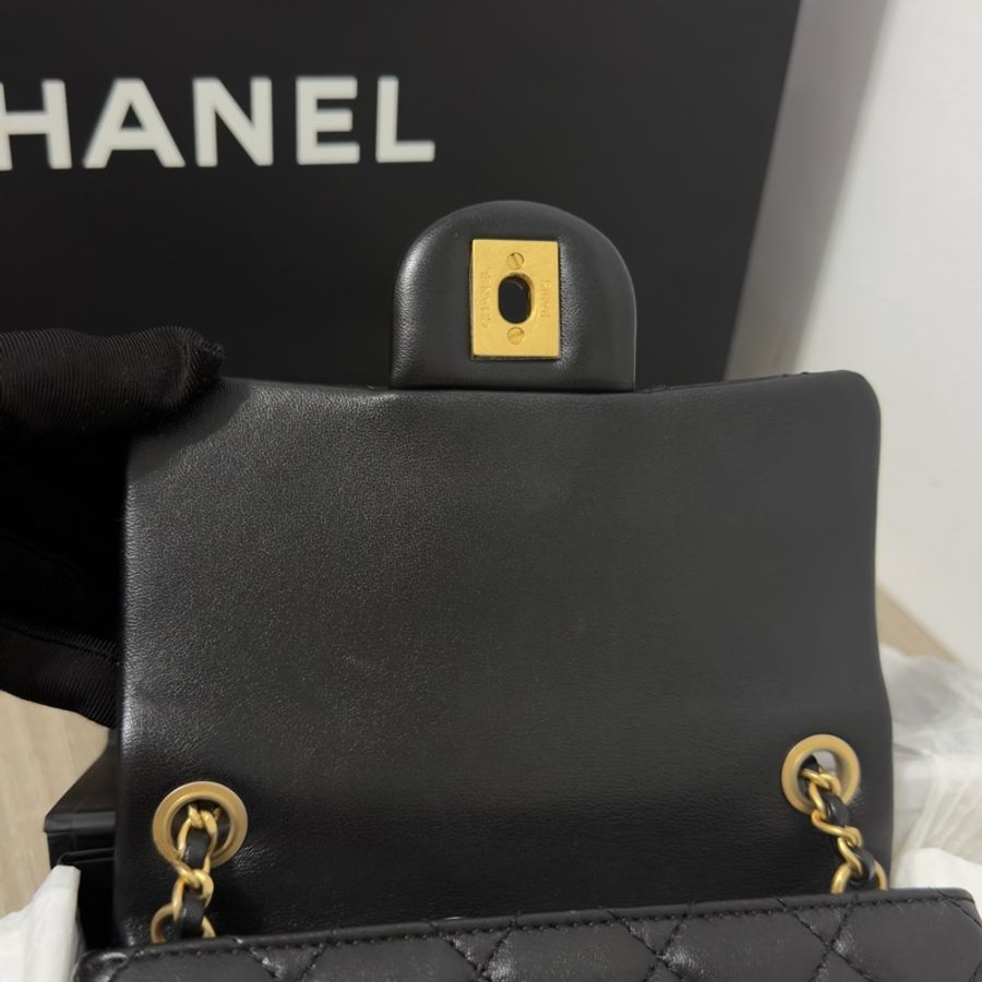 🖤Chanel 香奈兒 22B金球方胖黑色 二手閒置 芯片款🖤-51