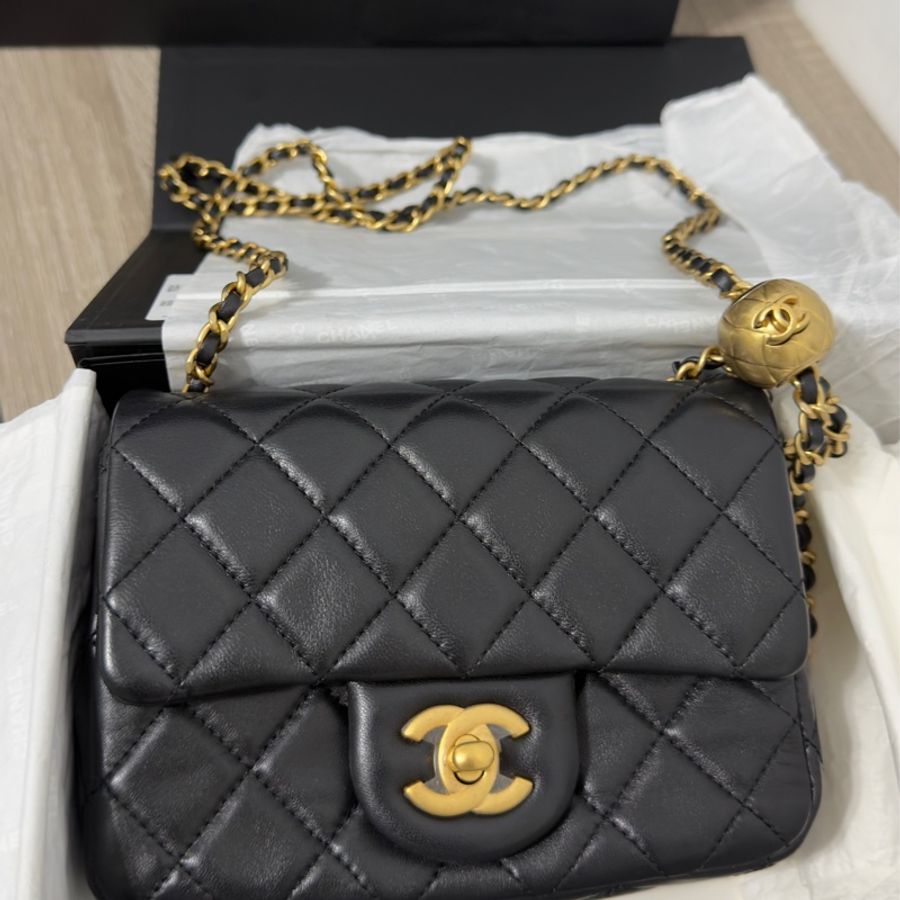🖤Chanel 香奈兒 22B金球方胖黑色 二手閒置 芯片款🖤-54