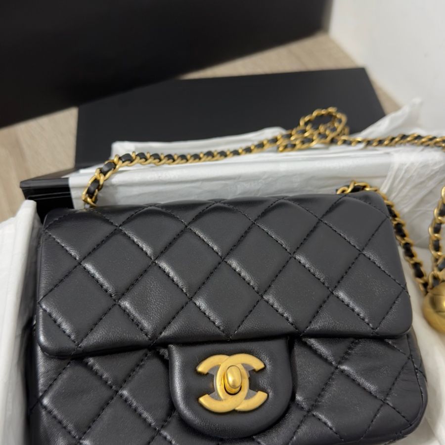 🖤Chanel 香奈兒 22B金球方胖黑色 二手閒置 芯片款🖤-56