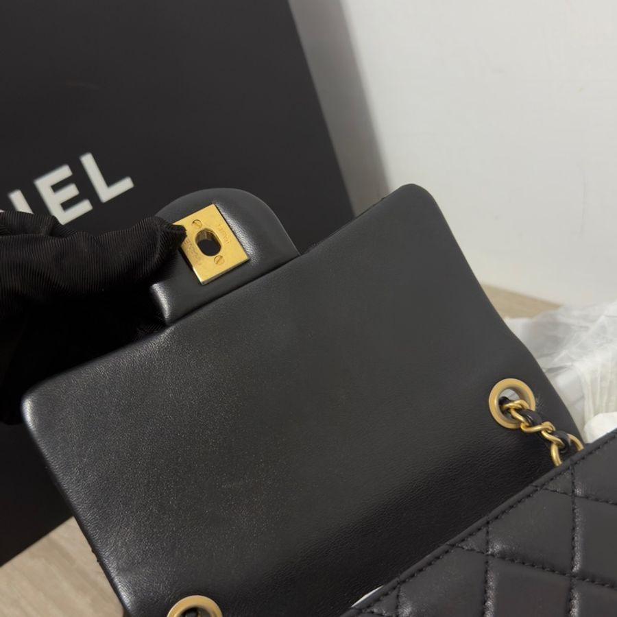 🖤Chanel 香奈兒 22B金球方胖黑色 二手閒置 芯片款🖤-61