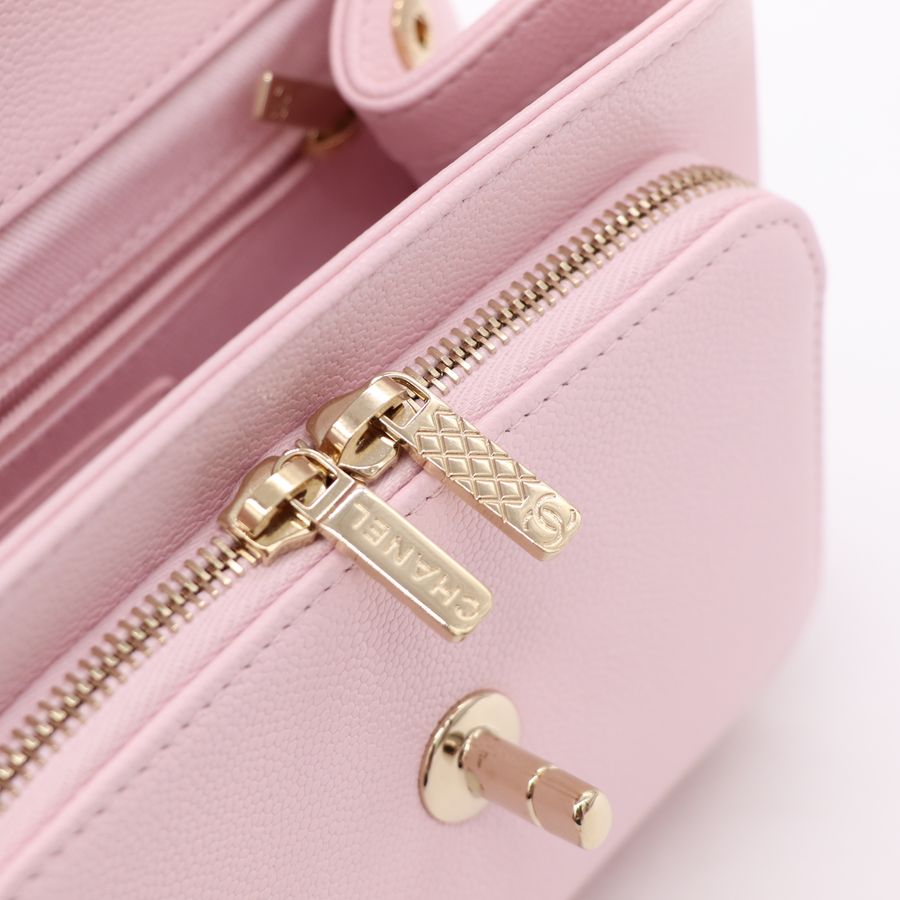 Chanel 香奈兒 business affinity 粉色金扣 鍊條 斜背包-14
