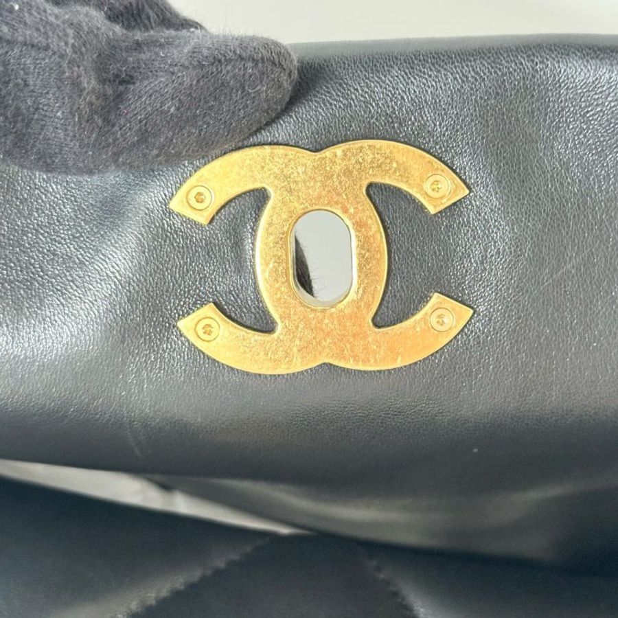 CHANEL 25k 黑色 金鏈 小羊皮 雙口袋 菱格紋 大型 HOBO 肩背包 AS5727-6
