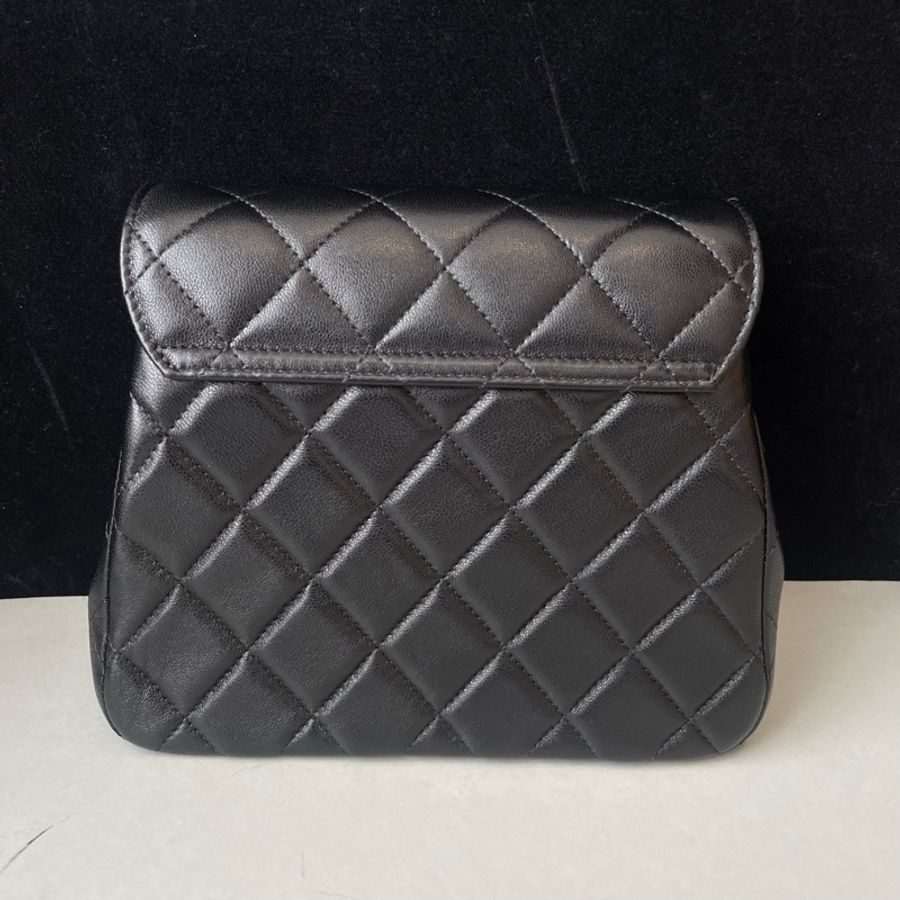 Chanel/香奈兒 25A黑金羊皮小方塊豆腐包 芯片款-2