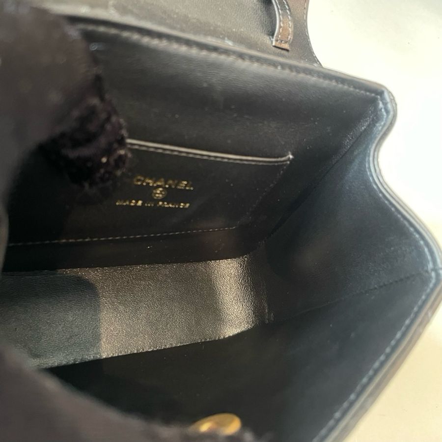 Chanel/香奈兒 25A黑金羊皮小方塊豆腐包 芯片款-7