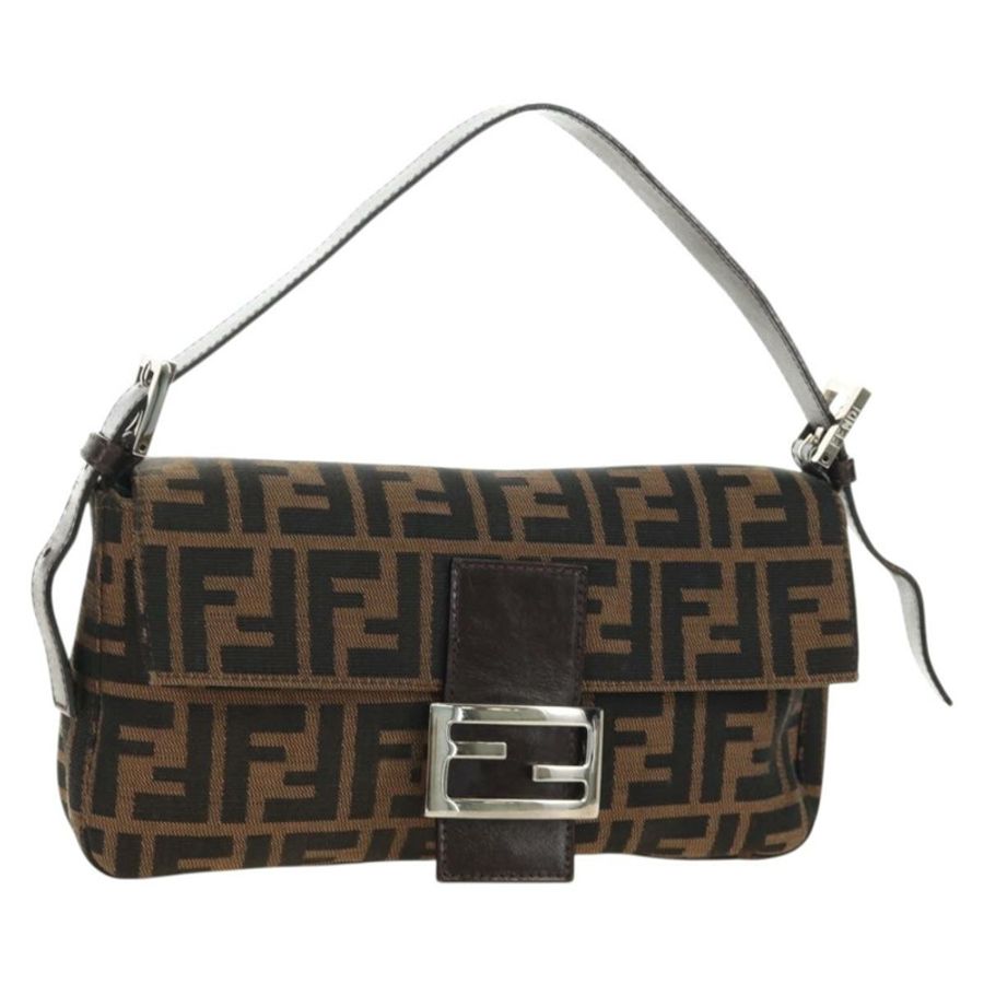 【日本直送】FENDI Zucca帆布Mamma Baguette單肩包 黑色棕色 正品 189121SV-0