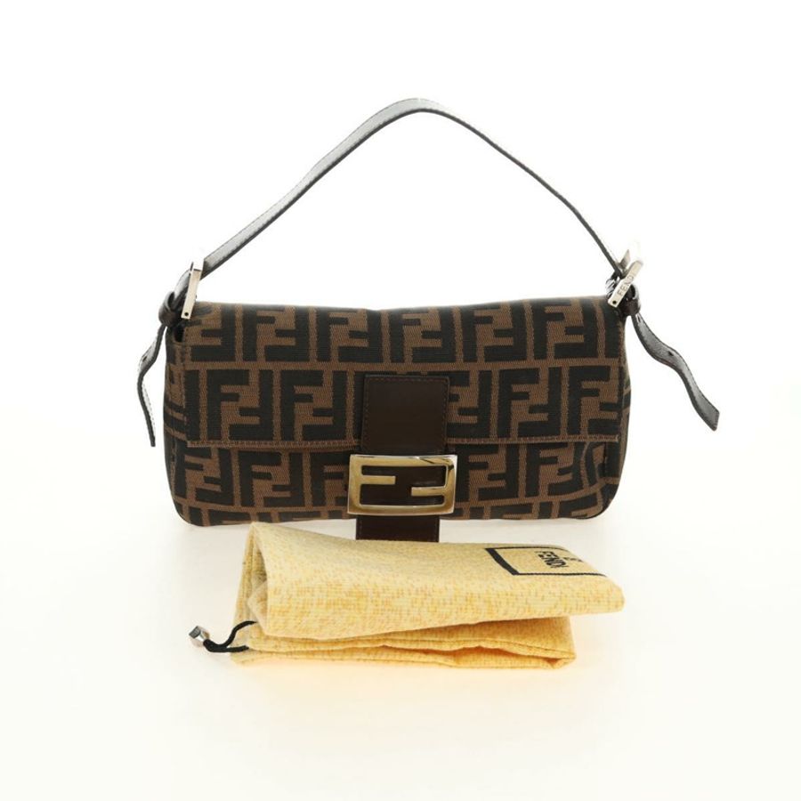 【日本直送】FENDI Zucca帆布Mamma Baguette單肩包 黑色棕色 正品 189121SV-11