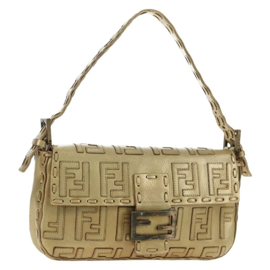 【日本直送】FENDI Zucca帆布Mamma Baguette單肩包，金色皮革款，正品編號189267SAM-0