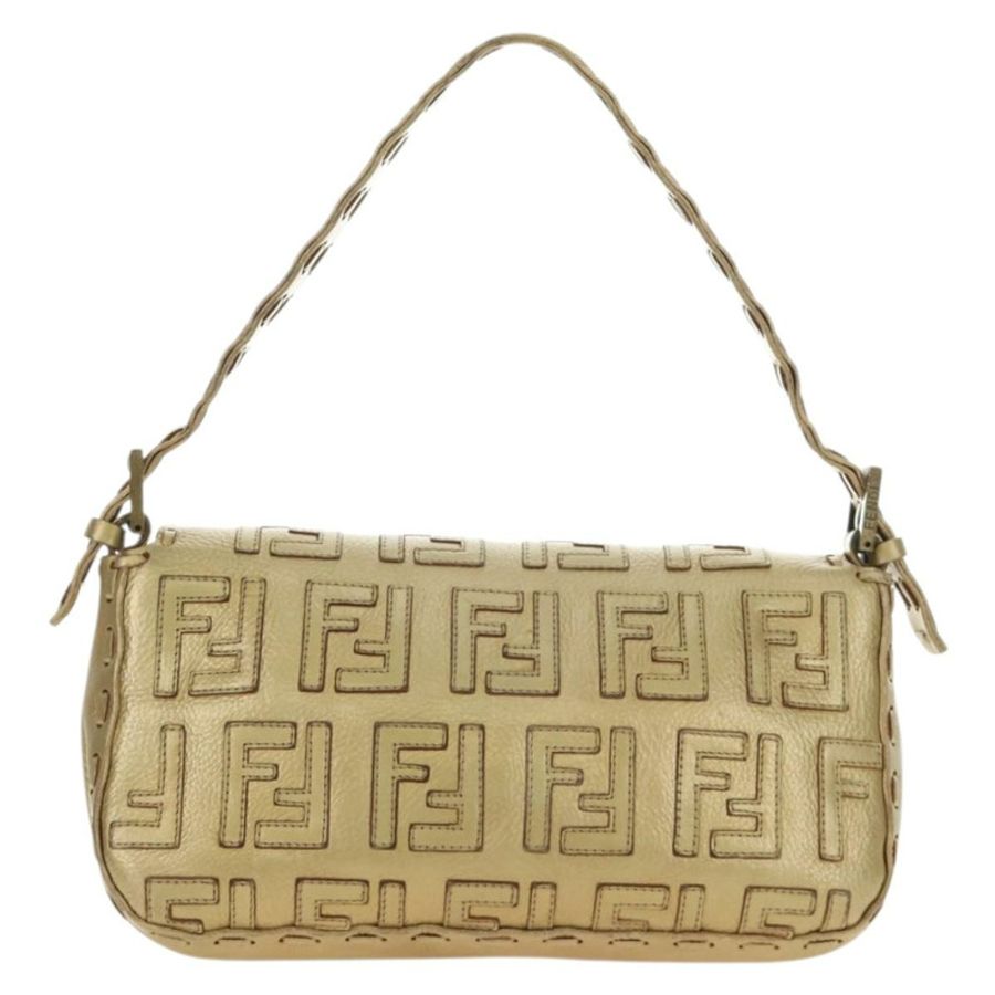【日本直送】FENDI Zucca帆布Mamma Baguette單肩包，金色皮革款，正品編號189267SAM-1