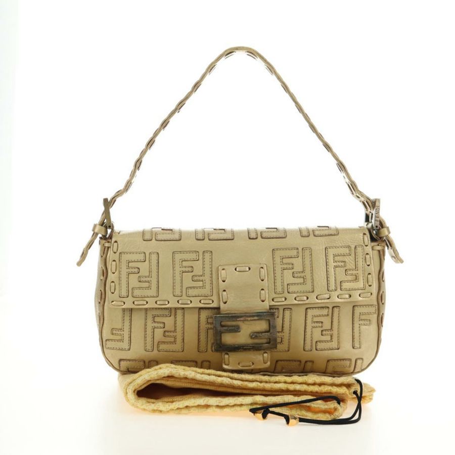 【日本直送】FENDI Zucca帆布Mamma Baguette單肩包，金色皮革款，正品編號189267SAM-11
