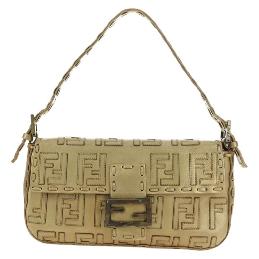 【日本直送】FENDI Zucca帆布Mamma Baguette單肩包，金色皮革款，正品編號189267SAM-12