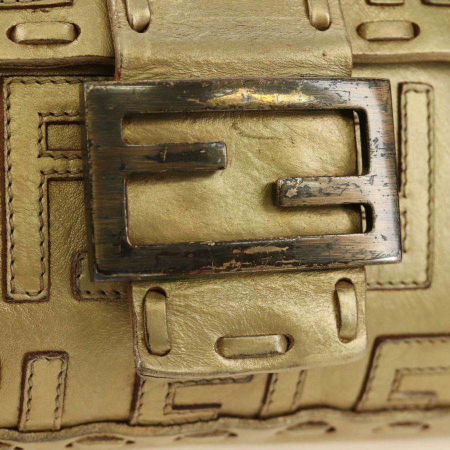 【日本直送】FENDI Zucca帆布Mamma Baguette單肩包，金色皮革款，正品編號189267SAM-20