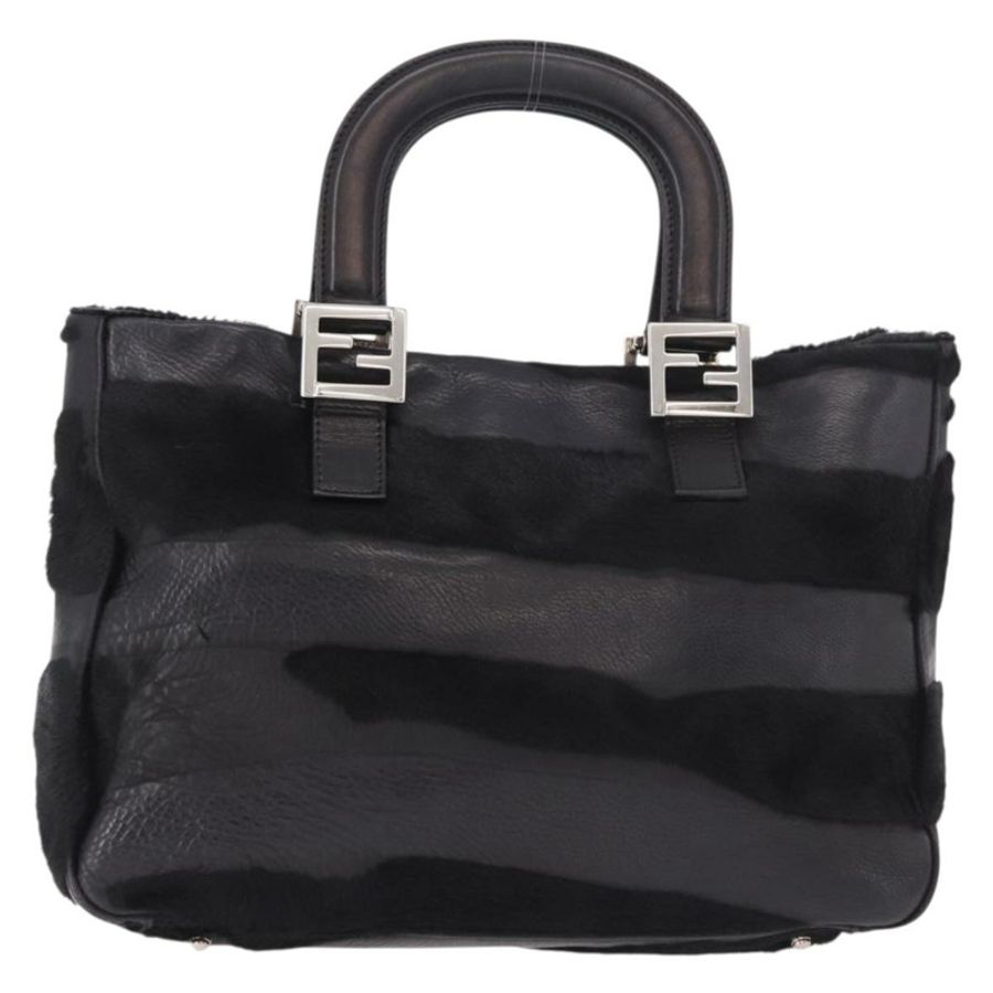 【日本直送】FENDI 手提包 Harako 皮革 黑色 銀色 正品 186561A-1