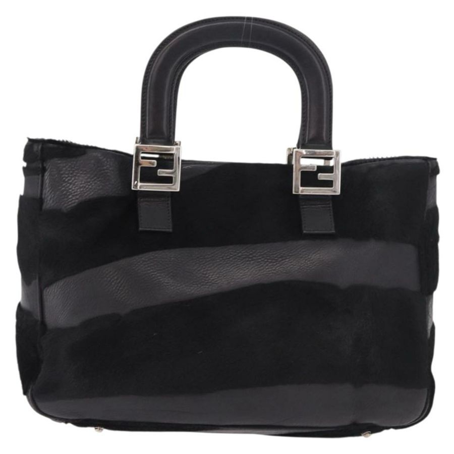 【日本直送】FENDI 手提包 Harako 皮革 黑色 銀色 正品 186561A-12