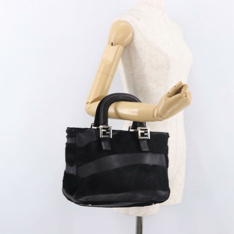 【日本直送】FENDI 手提包 Harako 皮革 黑色 銀色 正品 186561A-22
