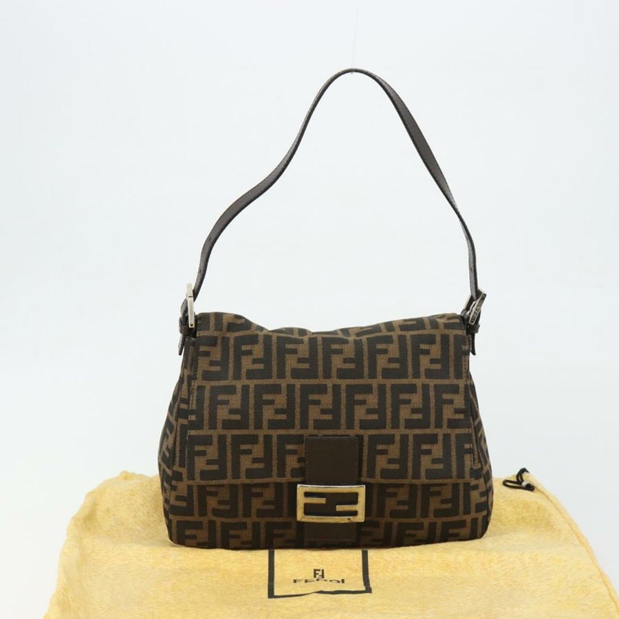 【日本直送】FENDI Zucca帆布Mamma Baguette單肩包 黑色棕色 正品 189496SAM-11